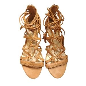 BCBGeneration Women's Gladiator Sandals Tan Size 8W/38 Zipper‎ Strappy